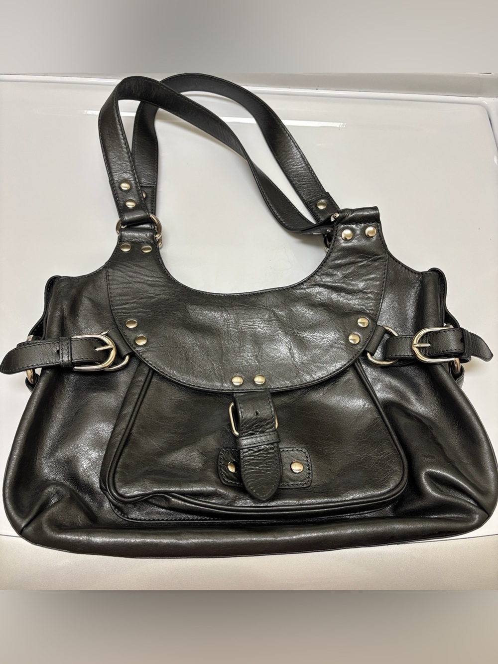 Kate Landry Pewter Shoulder Bag with Silver Hardware